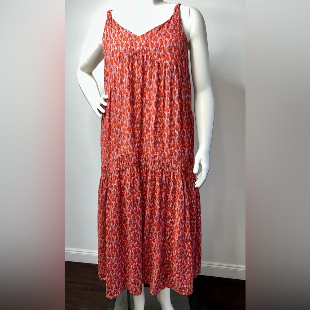 Joie Bondi Tea Rose Pink Rose Cotton Tiered Maxi Dress sz M